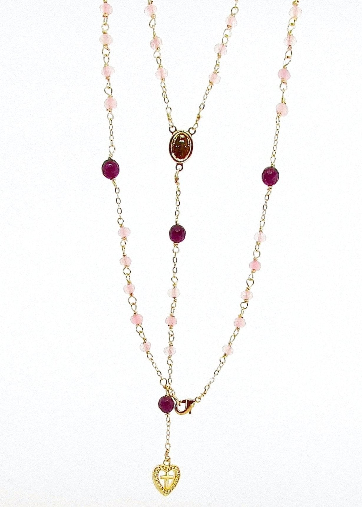 Rosario de ágatas de color rosa y morada